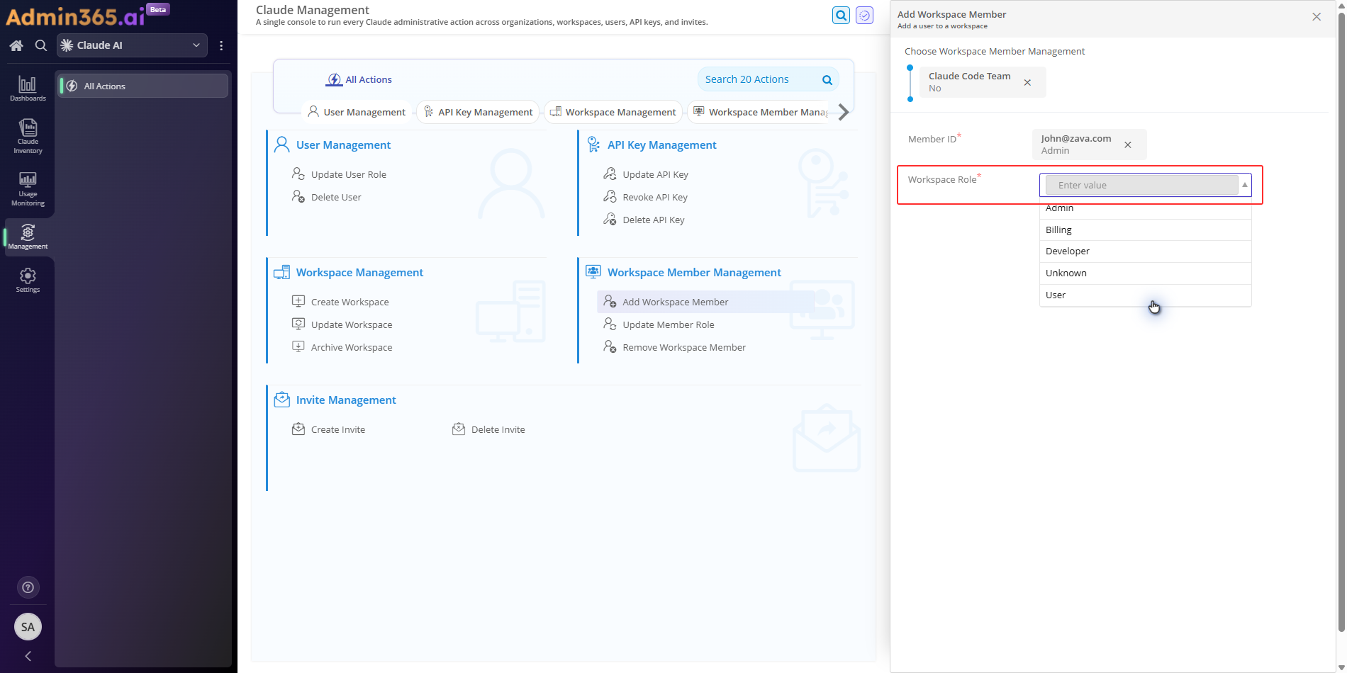Select the workspace role