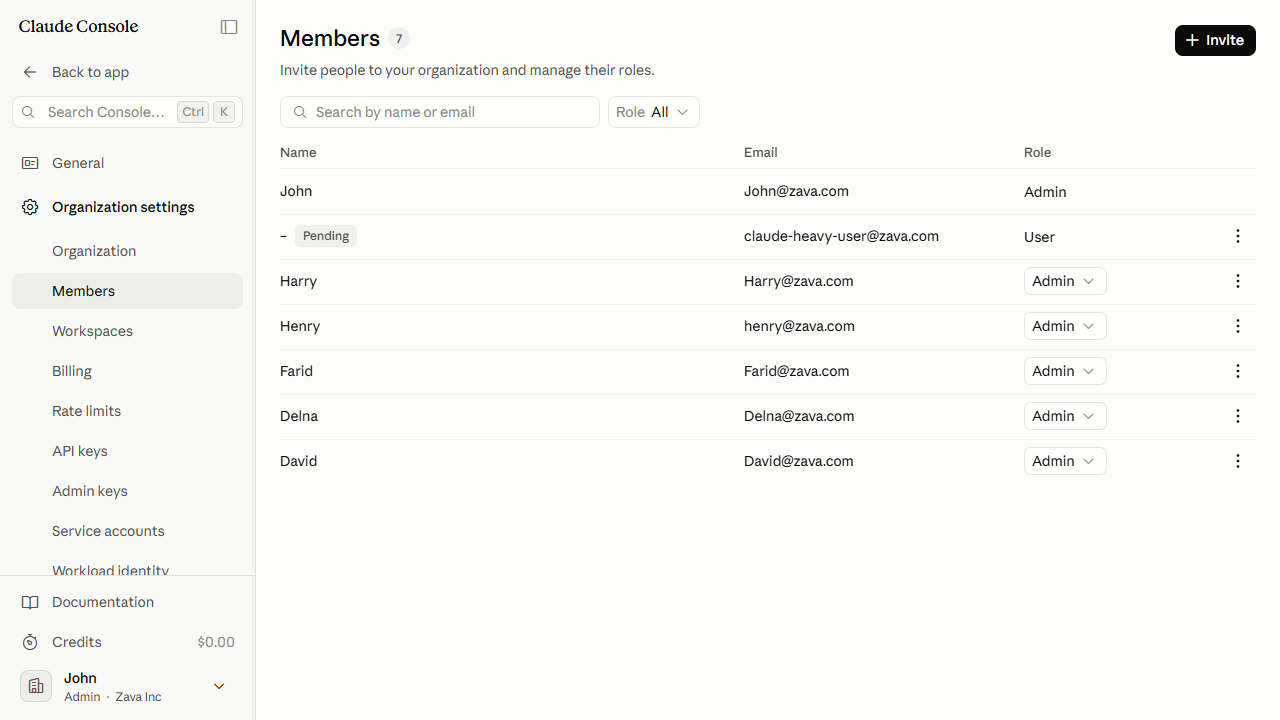 Invite sent confirmation on the Members page in the Claude Console