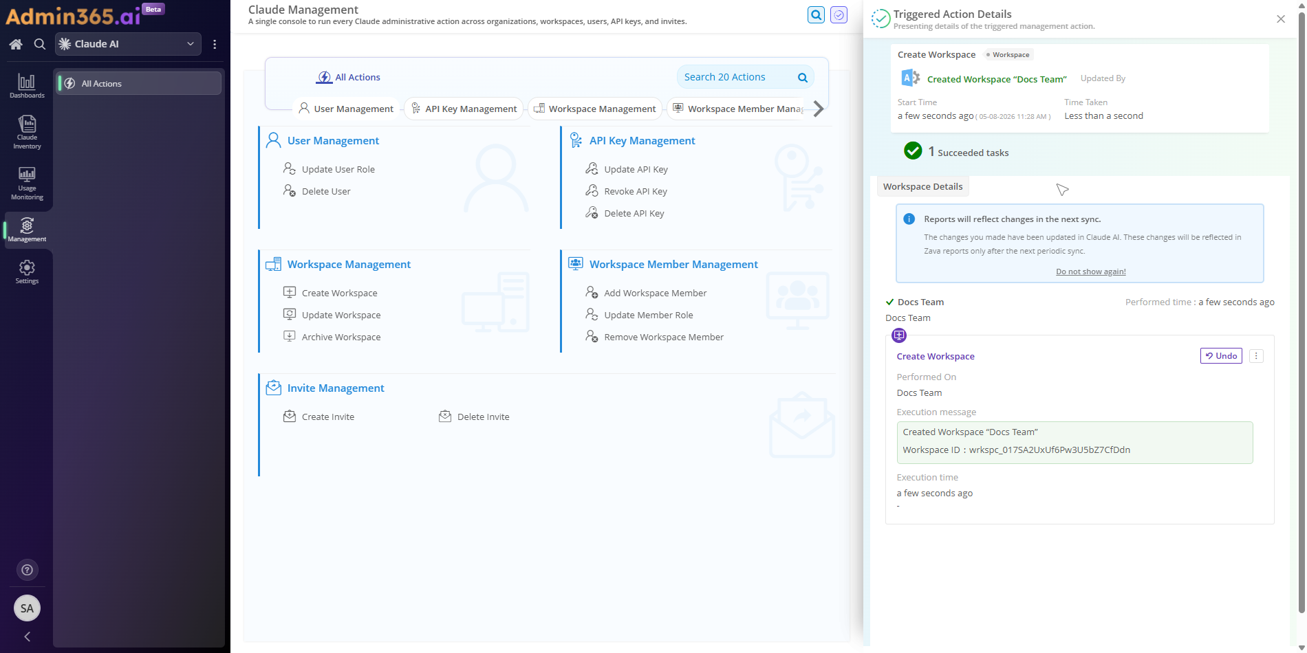 Admin365 Action Executed Correctly confirmation