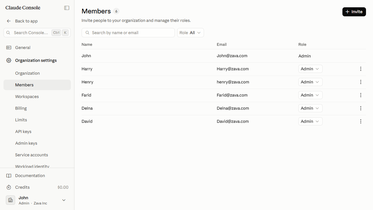 Members page after revocation, with the pending invite row removed